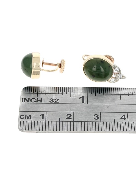 Nephrite Jade and Diamond Vintage Earrings